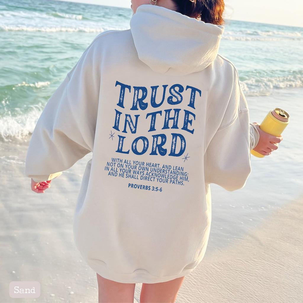 TRUST IN THE LORD Women Plus Size Casual Hooded Sweatshirt Solid Color Letter Printed Long Sleeve Plush Sweatshirt