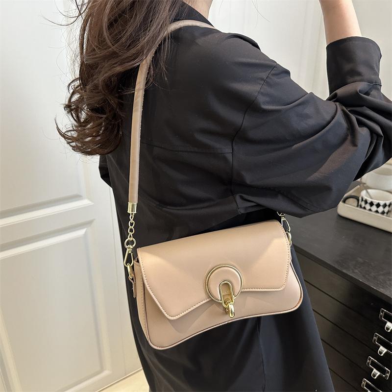 2025 Solid Color Lock Design, Foreign Texture, Fashionable Summer New Trendy Single Shoulder Crossbody Portable Small Square Women's Bag