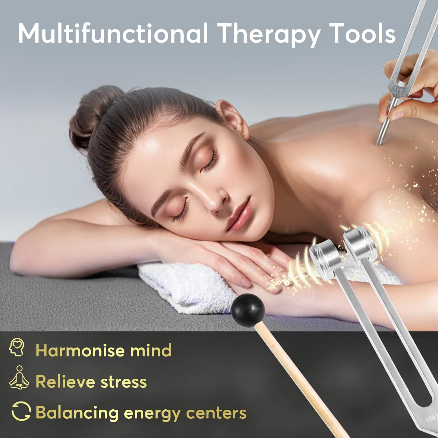 Tuning Forks for Healing Set (128Hz, 256Hz, 512Hz), Tuning Fork with Reflex Hammer for Healing/Frequency Instrument/Sound Therapy/Chakra/Yoga and