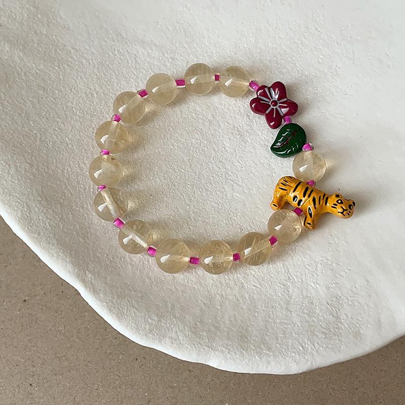 Flower, Leaf, and a Small Tiger Beaded Bracelet Versatile Style