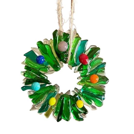 Glass Christmas Ornament Red Green Silver Wreath/Tree Hanging Decoration for Holiday Home Party Decor