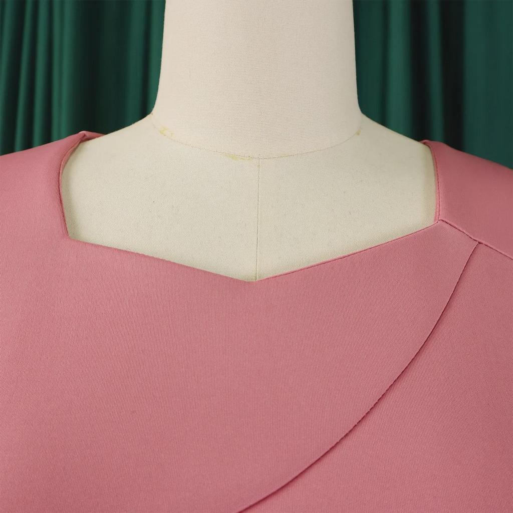 D3310 Elegantes Rüschen-Einfarbiges Hüftbetontes Afrikanisches Kleid