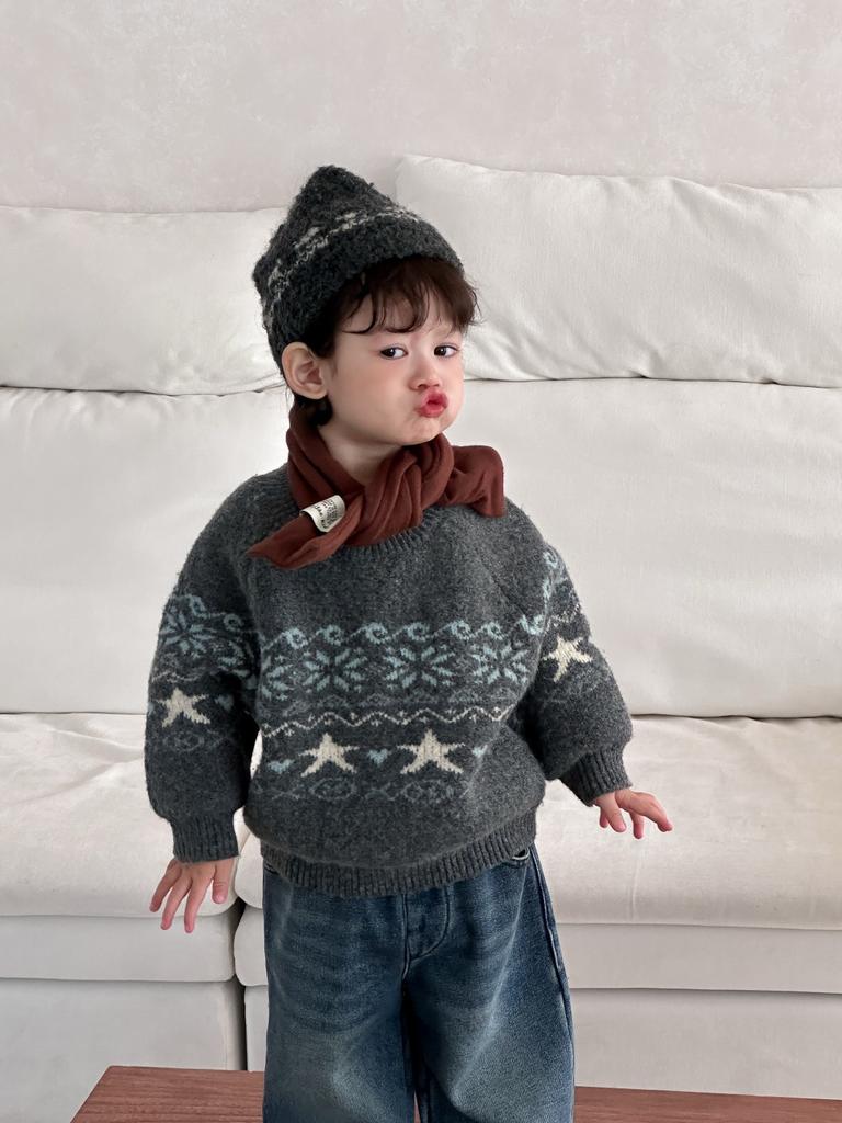 Children's clothing Winter baby knitted sweater Winter boys fleece denim suit