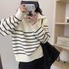 New Loose Casual Knitted Pullover Striped Women Sweater Autumn/Winter Half Zipper Fashion Korean Long Sleeve Short Top Office Knitwear Simple Clothing