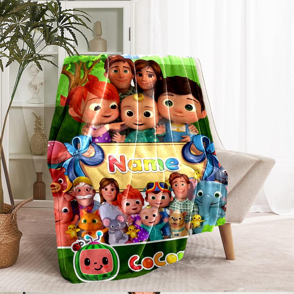 Custom Name Cocomelon Theme Printed Blanket - Perfect for Couch, Bed, Travel & Outdoor Use | Machine Washable, Cozy & Durable.