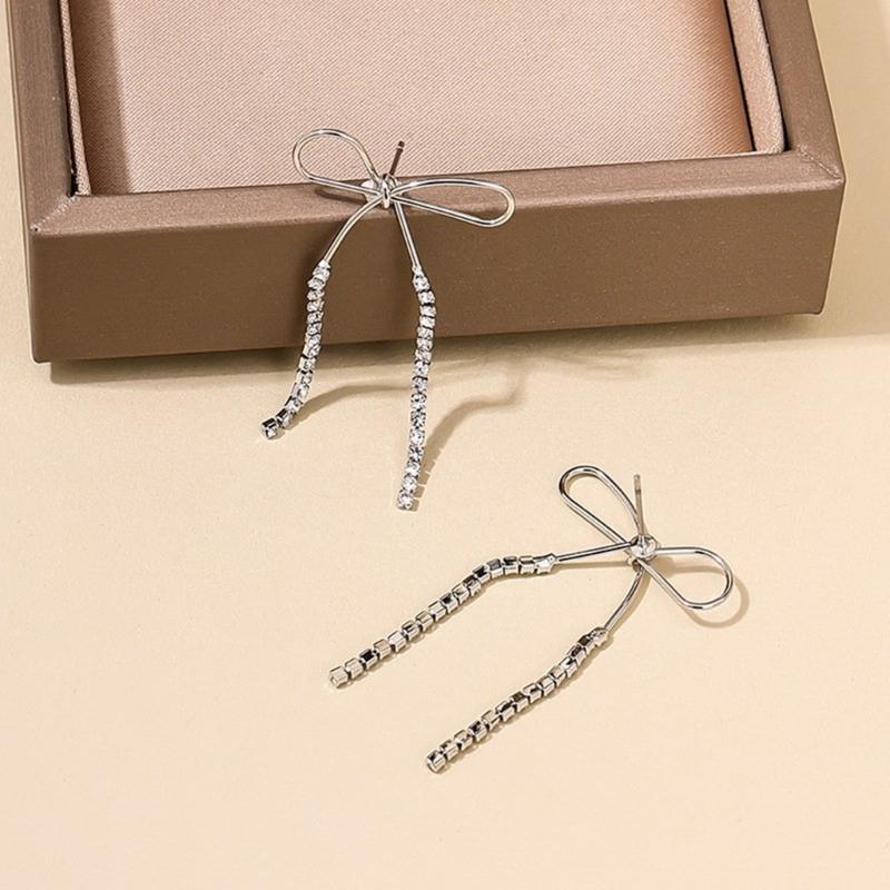 Sparkling Diamond Bowknot Dangle Earrings Sophisticated Diamond Bowknot Earrings Fashionable Ear Hooks Jewelry for Women