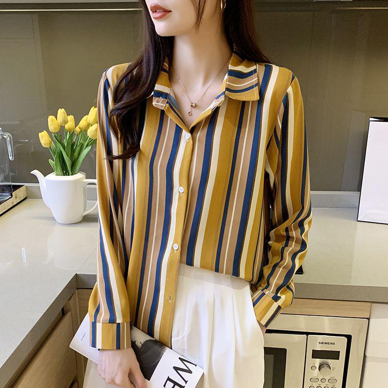2025 Autumn Striped Slimming Versatile French Retro Women's Shirt