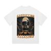 An Interesting Cappuccino Assassin Cartoon Pattern T-shirt for Men's Casual Street Wear, Loose and Breathable Top