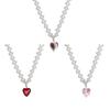 Elegant Colored Glaze Heart Pendant Necklace Pearls and Resin Beautiful Handmade Heart Pendant Necklace for Women Girls