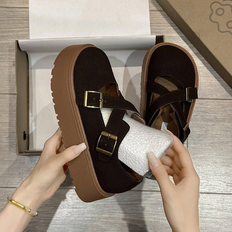 

Туфли Boken на платформе в стиле ретро женские 2025 лето и осень новые однотонные универсальные повседневные лоферы на подошве-маффин маленькие кожаные туфли 39 коричневый