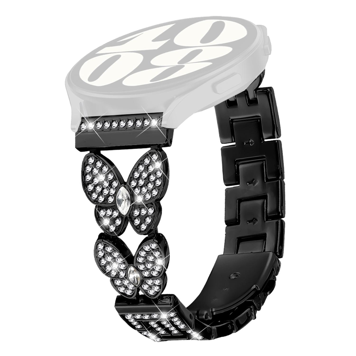 

For Yamay SW022 Metal Band Butterfly Rhinestones Decor Watch Strap Black