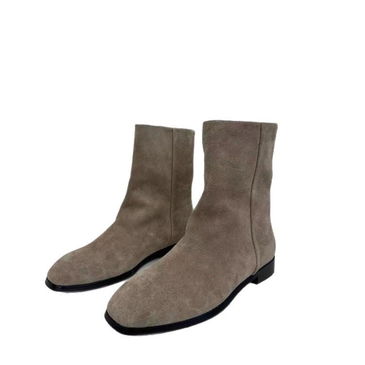 Sheepskin Version~ 2025 New Korean Version of High-end Suede Short Boots, Western Boots, Women's Flat-bottomed Soft-soled Casual Single Boots