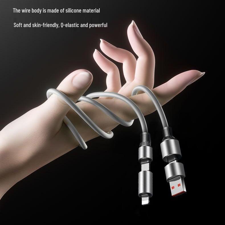 240W Silicone 4-in-1 Fast Charging Cable - Compatible with Apple, Xiaomi, Huawei, and Android. 1.2m