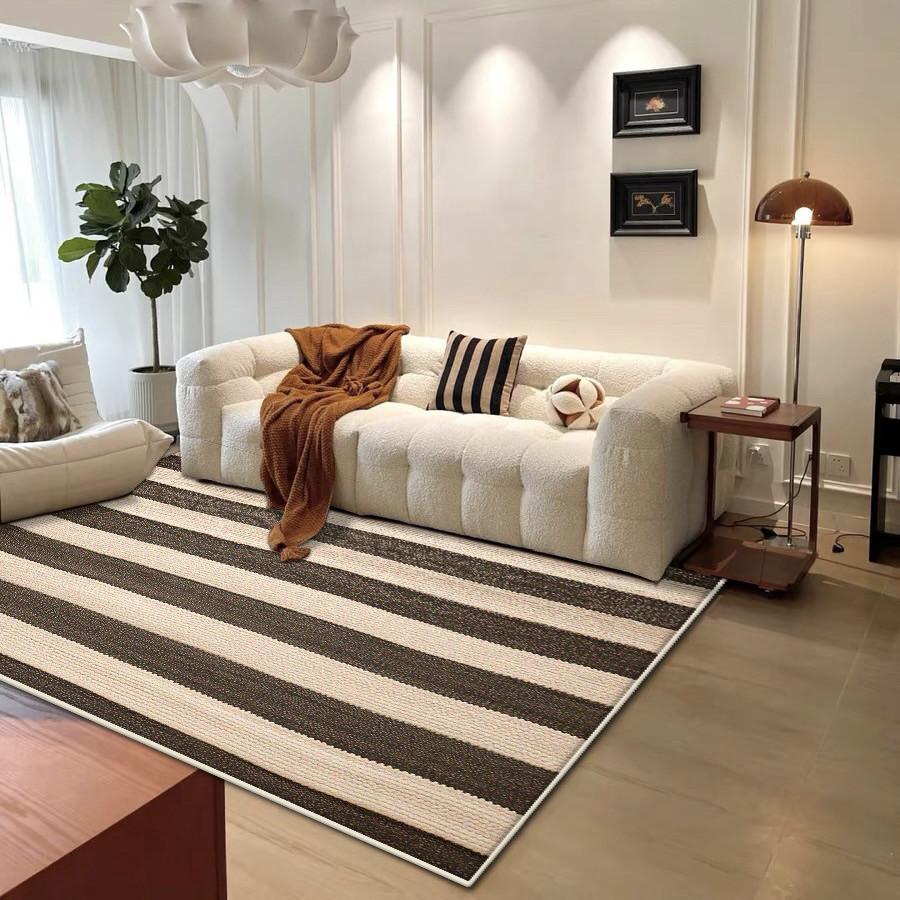 Nordic Light Luxury Carpet Living Room Fashion Striped Decor Sofa Fluffy Plush Rug Customizable Bedroom Soft Short Velvet Mat
