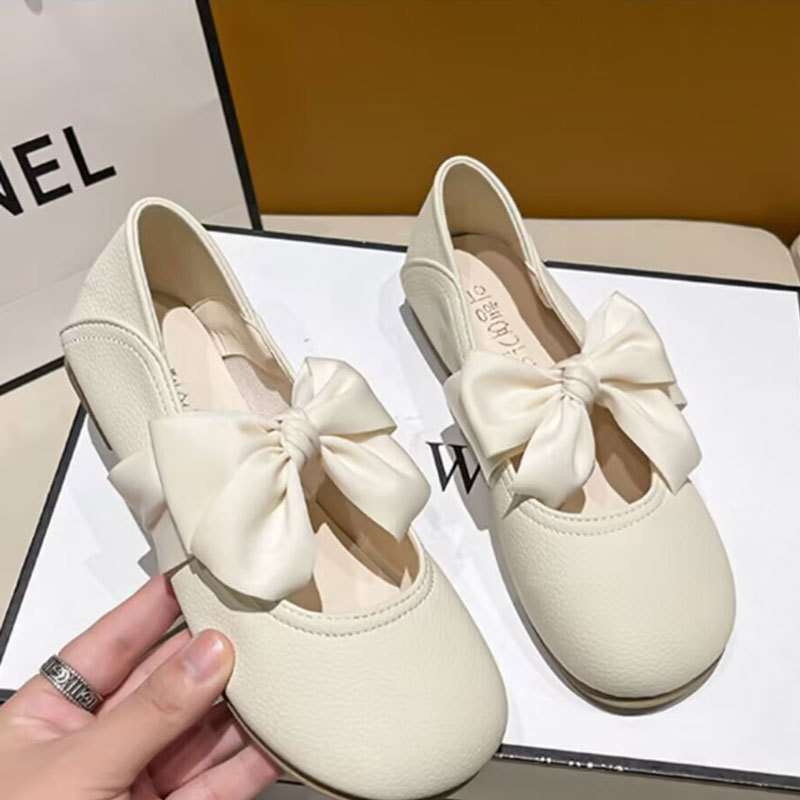 

Two wearing beanie shoes girl 2025 new spring and autumn soft-soled bow one pedal loafers flat fairy single shoes 35 бежевый