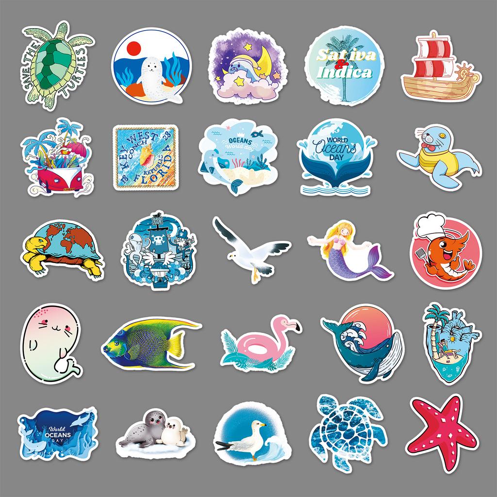 50 Photos of Marine Cute Cartoon Creature Doodle Personalized Notebook Fashionable Hand Account Suitcase Refrigerator Stickers