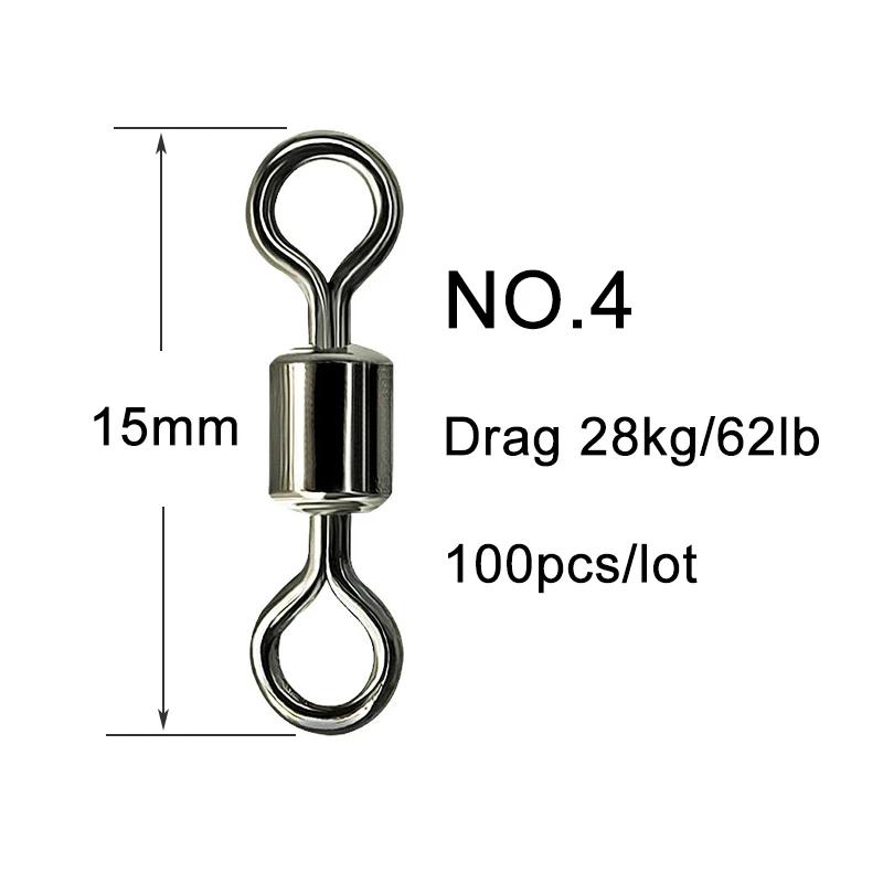 100pcs Fishing Swivel Solid Connector Ball Bearing Snap Lure Swivels Rolling Stainless Steel Beads Accessories