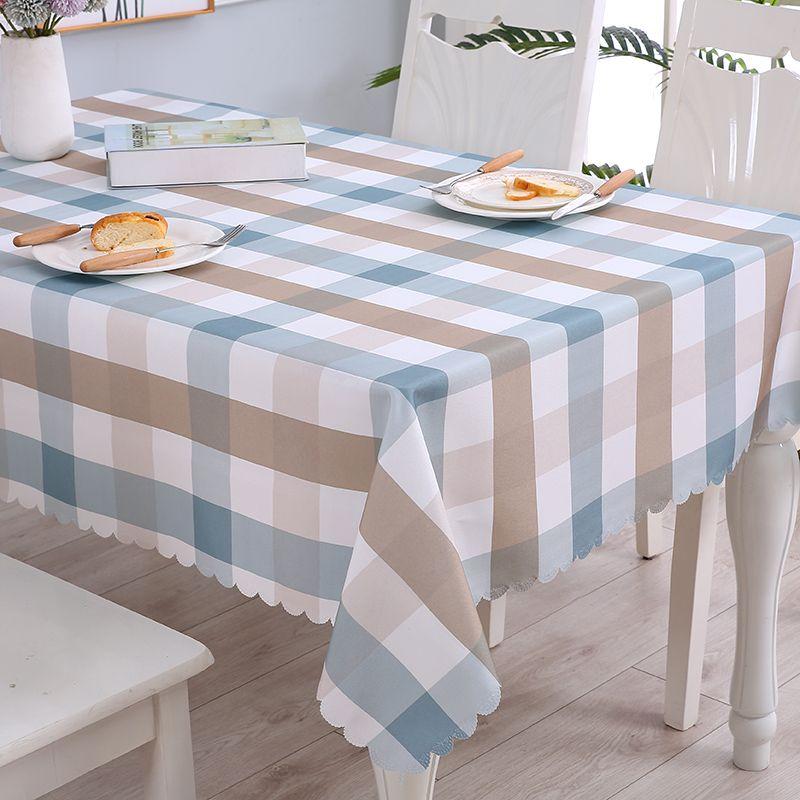 

Rectangular Tablecloth Fabric Cotton Linen Gingham For Home Square Tablecloth Waterproof Oven Mitts Coffee Table Cloth Cover Ins [Pressure edge] blue color grid 110*110cm
