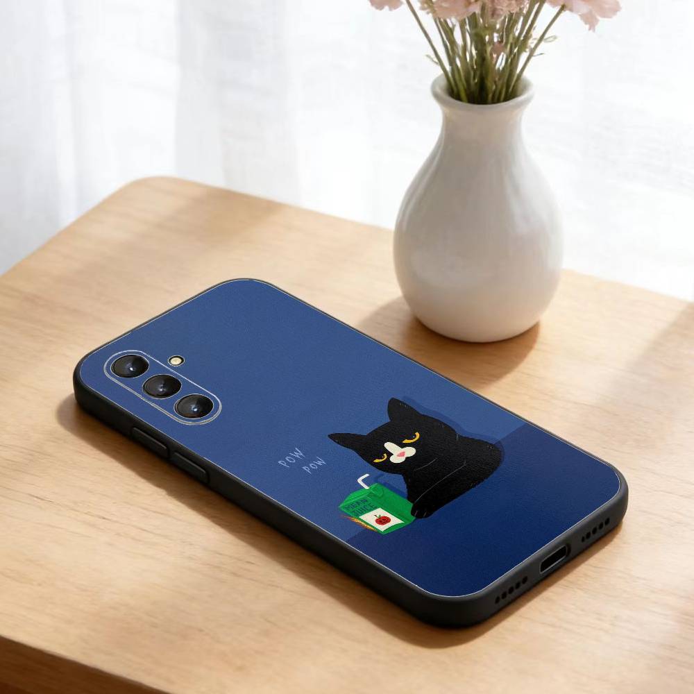 Black Whimsical Cat Phone Case For Samsung Galaxy A73,A21s,A22,A31,A52,A53,A71,A41Soft Black Shell