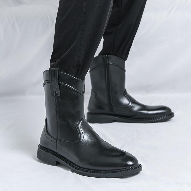 Bottes Montantes en Cuir Pointues Rétro Chelsea Grande Taille pour Homme Automne/Hiver