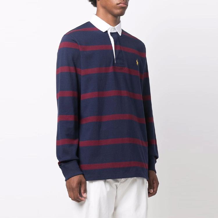 Polo Ralph Lauren Logo Embroidered Striped Long Sleeve Polo Shirt Men Tops Deep-Purple 710852747-001