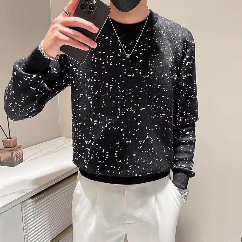 Spring 2024 Men's Sweater Patchwork Assorted Colors Skin-Friendly Fabric Fashion Versatile Top Casual Long-Sleeved Bottoming Shirt
