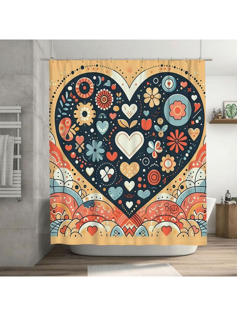 Colorful Heart Pattern Shower Curtain | Vibrant and Fun Bathroom Deco