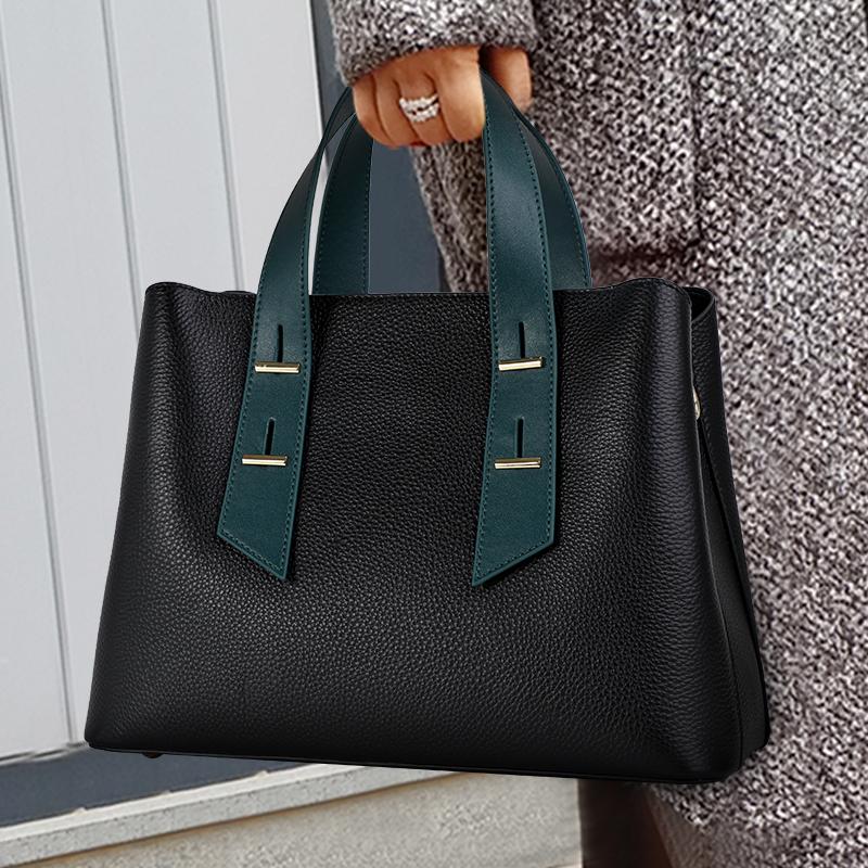 Aidrani New fashionable women's handbag, made of cowhide material with color blocking design, black official bag