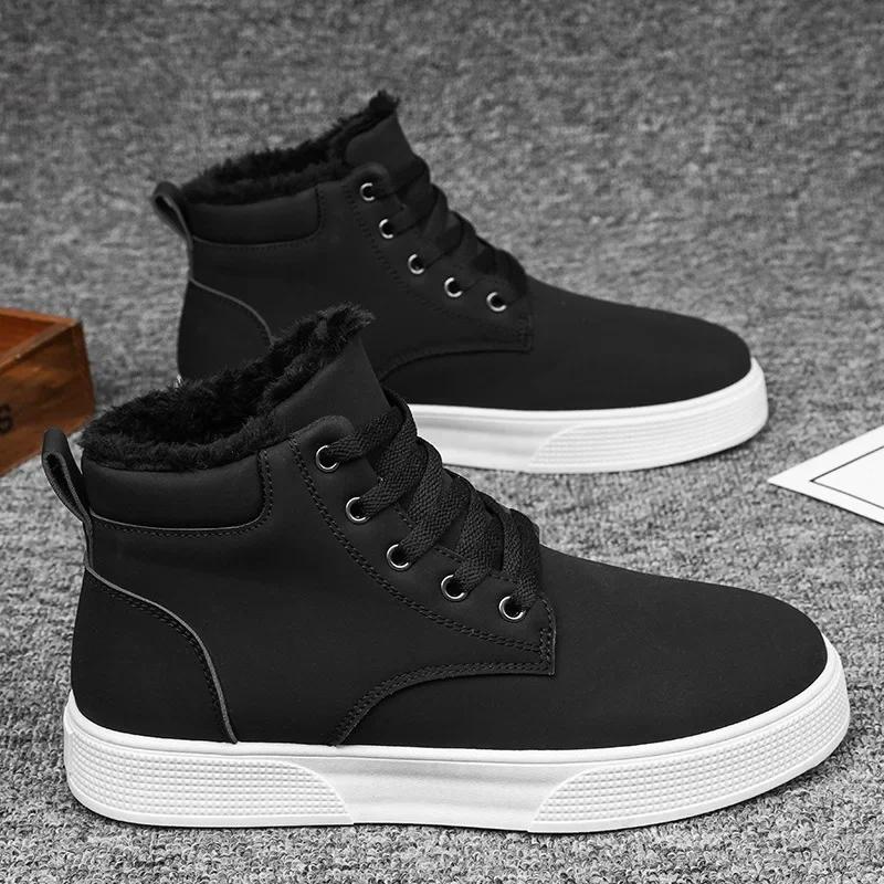 2024 Men's Boots Winter New Denim Boots Fashion Warm Korean Edition Trendy Student Versatile Work Boots Black Flat Cotton Shoes