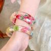 Resin Acrylic Bangle Wide Big Cuff Bangle Temperament Natural Dried Flower Bracelet  Decoration