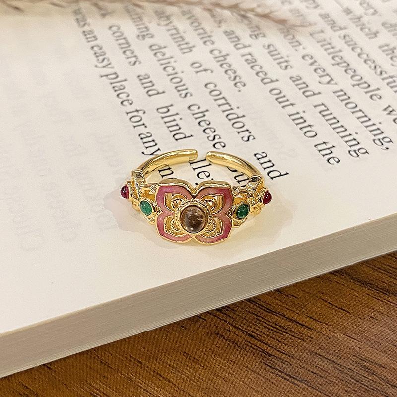 New Chinese Enamel Oil Pattern Ring Light Luxury High Sense Internet Celebrity Foreign Style Versatile Ring