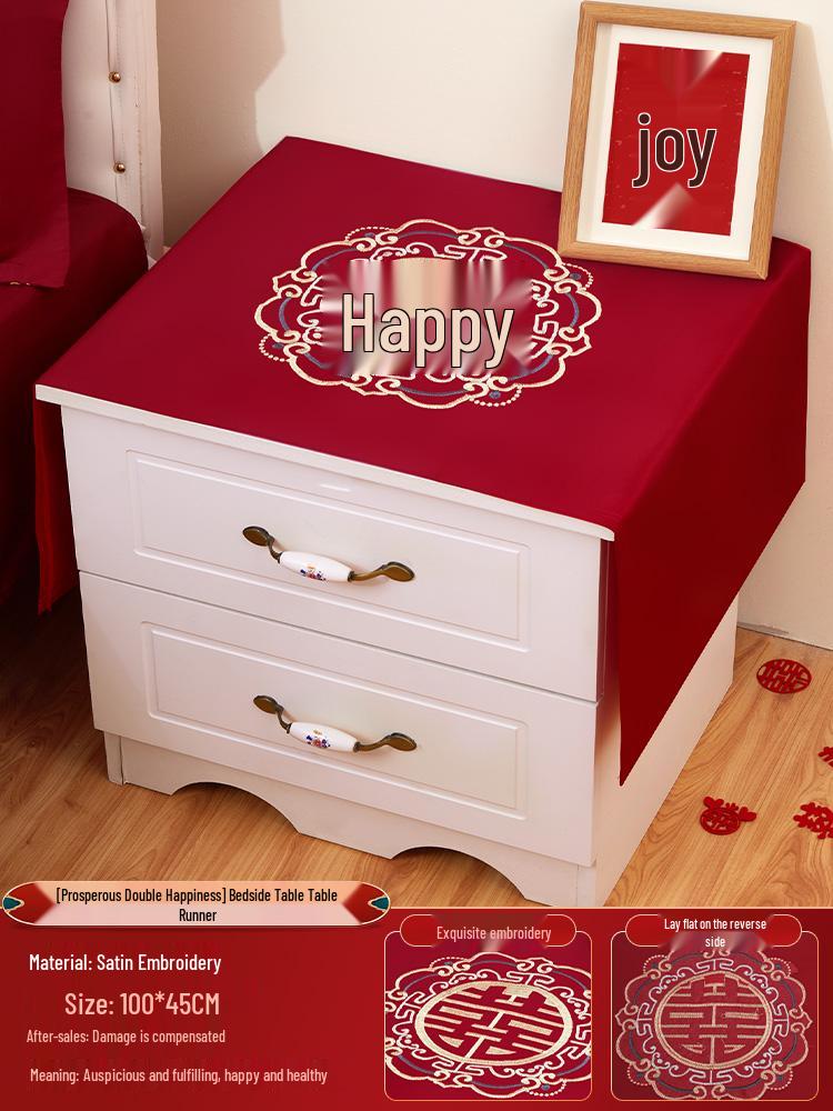 Auspicious Red Wedding Bedside Table Cover and Decor Mat