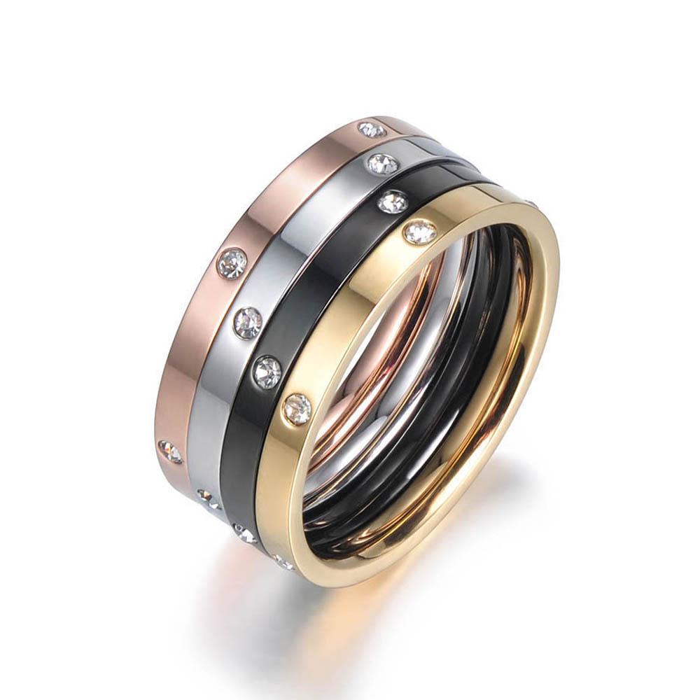 JeeMango 4 In 1 Colorful Gold Cubic Zirconia Rings Jewelry Titanium Steel Wedding Engagement Ring For Women Anneaux R18016