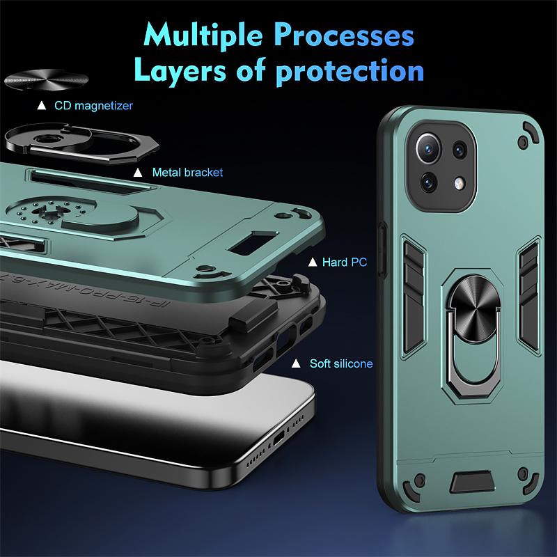 Armor Car Magnetic Holder Ring Coque For Xiaomi 11 Lite Mi 11 Lite 5G NE 11Lite Case Shockproof Lens Protect Hard PC Back Cover