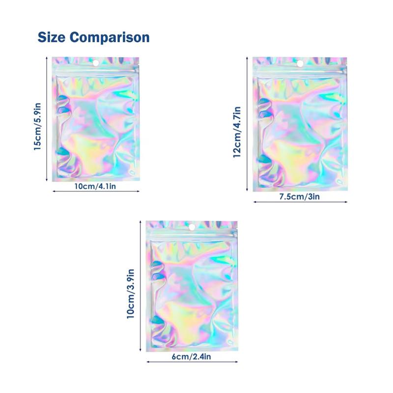 100pcs Holographic Resealable Mylar Bags Ziplock Candy Suger Tee Jewelry Beauty Storage Bag