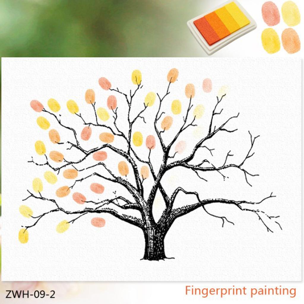 Guest Sign- with Inkpad, Fingerprints Tree Painting for Wedding Birthday Party