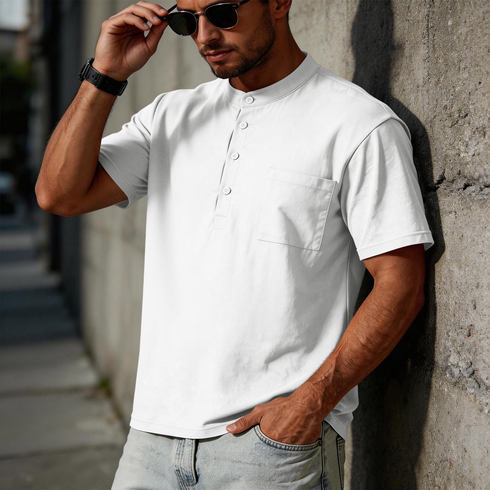 

Men s Linen Casual Short-sleeved Shirt With Pocket XL білий