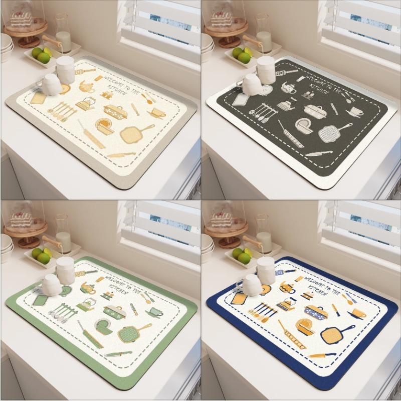 Kitchenware Printed Drain Mat Household Living Room Coffee Dining Table Wipeable Anti-scalding Insulation Pad Desktop Decor