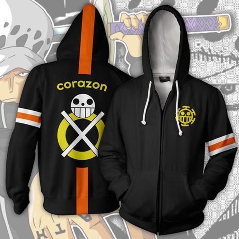 2021 One Piece Anime 3D Print Zipper Hoodie for Men