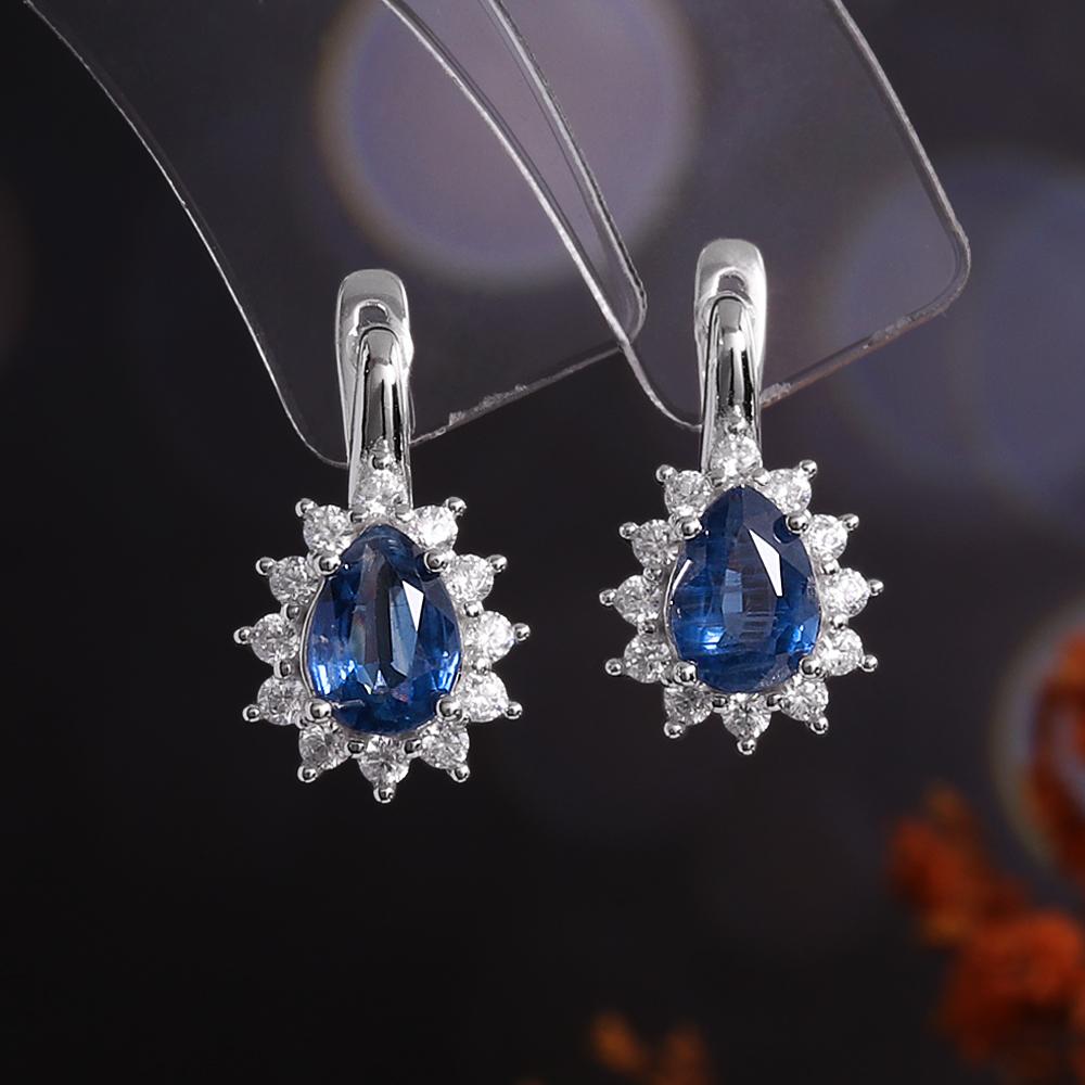 Simple design 925 sterling silver earrings 3.52ct natural kyanite pear 6*8mm gesmtones fine jewelry for women Banquet Party wear