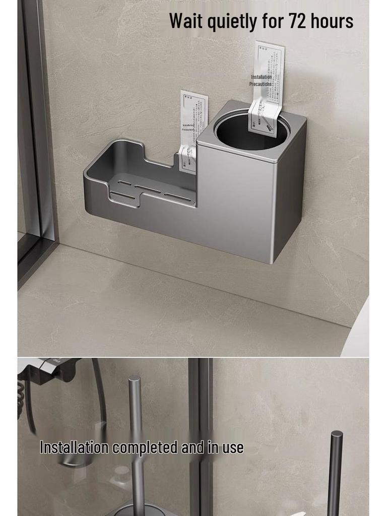Space Aluminum Wall-Mounted Toilet Brush Set - No Dead Angle, Punch-Free Cleaning Solution