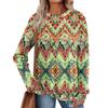 Women's Winter Color-Block Printed Lightweight Brushed-Cotton Round Neck Top