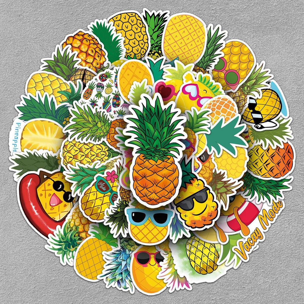 50pcs Cute Pineapple Fruit Stickers - Cartoon Graffiti for Journals, Phone Cases, Notebooks, Suitcases, Waterproof Decor