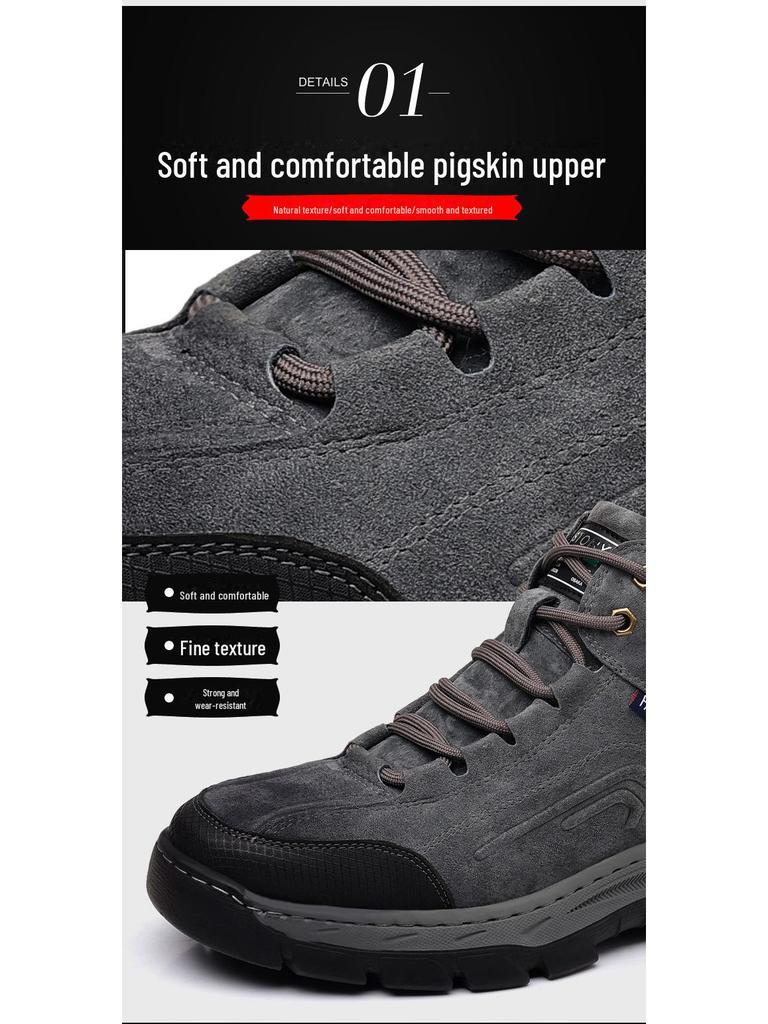 Pánské sněhule z pravé kůže - Sametová podšívka, Integrovaná vlna, Protiskluzové, Teplé zimní outdoorové boty