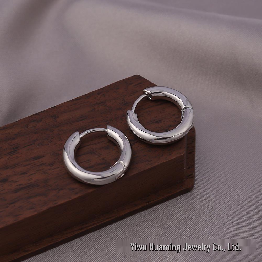 Glossy Minimalist Silver Hoop Earrings - Non-Fading Niche Design
