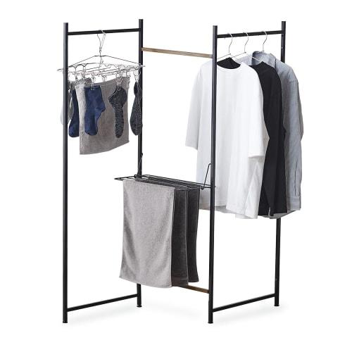 IRIS OHYAMA Folding Clothes Drying Rack, 3-Row, Black, 150cm Wide X 24cm Deep, Simple Design, Transformable Folding Screen Style, Compact and Function