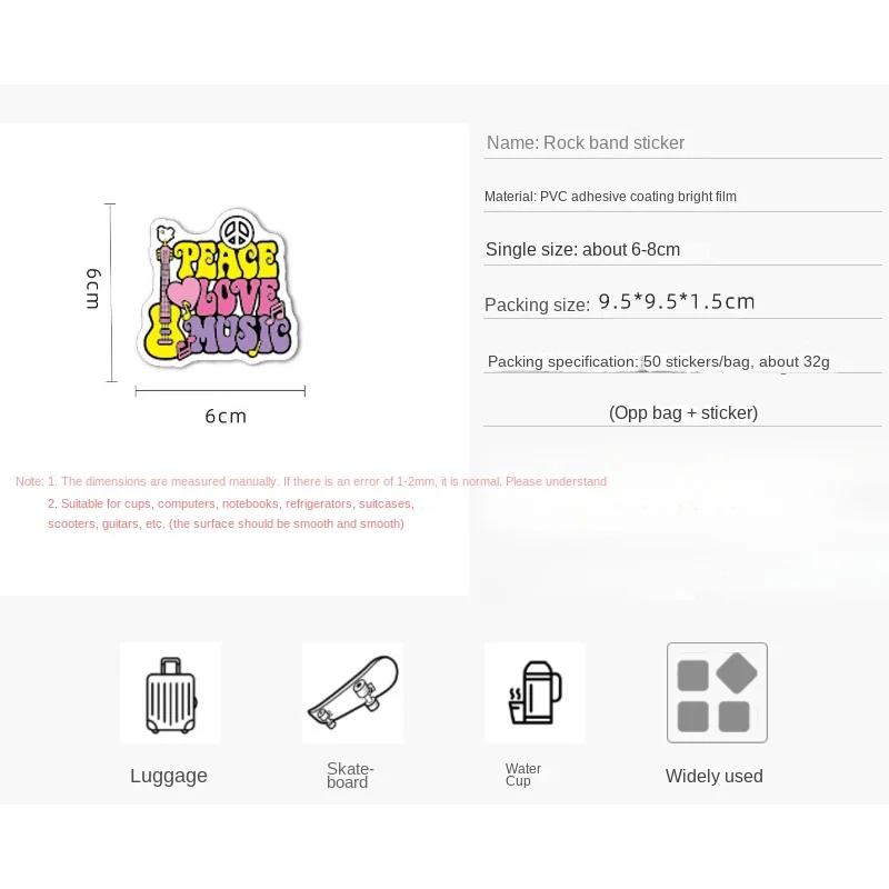 50PCS Motorcycle Sticker Waterproof Decorative Guitar Skateboard Computer Cartoon Rock Band Personalized Graffiti Stickers