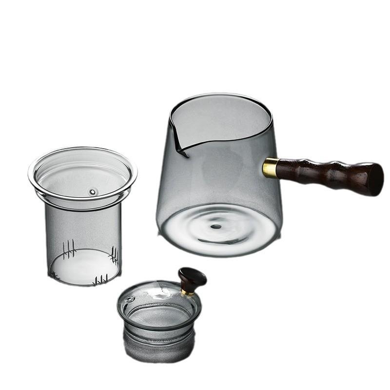 Side Handle Wooden Handle Glass Teapot Steaming and Boiling Dual-use Japanese-style Kettle High Borosilicate Gongfu Tea Set
