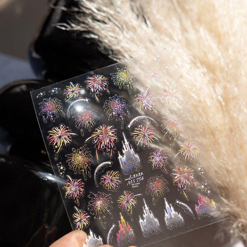 

Новый год Самые продаваемые Великолепные фейерверки Рельефные Самоклеящиеся Украшения для ногтей Новогодние Фейерверки Замок Ракушка Свет Наклейки для ногтей MS-754 Shell Light