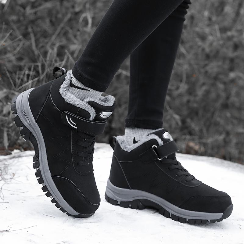 2024 Winter Women Men Boots Plush Pu Leather Waterproof Sneakers Climbing Hunting Shoes Unisex Lace-up Outdoor Warm Hiking Boot